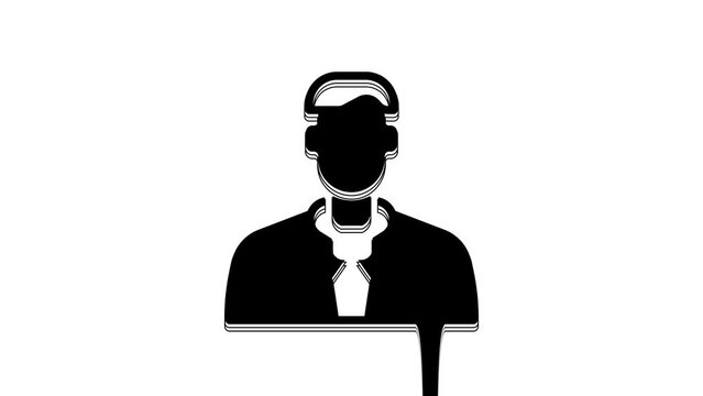 Black Worker icon isolated on white background. Business avatar symbol user profile icon. Male user sign. 4K Video motion graphic animation