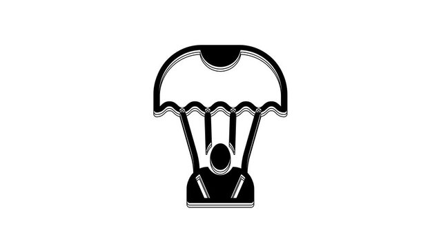 Black Parachute icon isolated on white background. 4K Video motion graphic animation