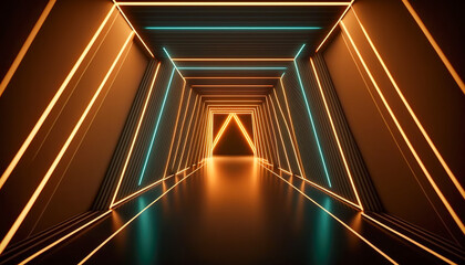 A Triangular Passage, Enigmatic Geometry and Luminous Fluorescent tunnel, Generative AI