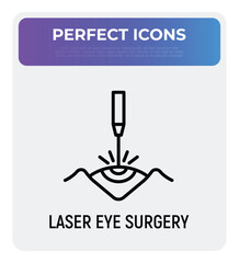 Laser eye surgery thin line icon..Ophthalmology. Lasik vision correction. Vector illustration.