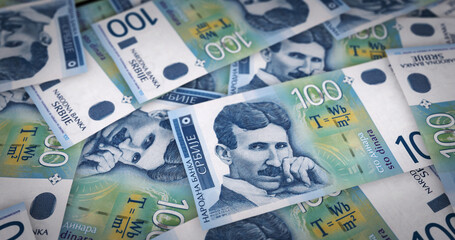 Serbia Dinar note money printing concept 3d illustration - obrazy, fototapety, plakaty