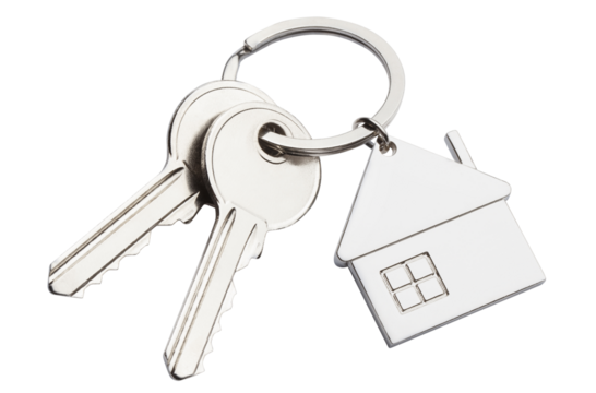 House keys with house shaped keychain, cut out