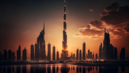 Fototapeta na wymiar Dubai's futuristic charm: glimpsing the future at sunset
