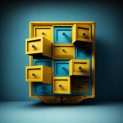 Office drawers in yellow and blue 3D