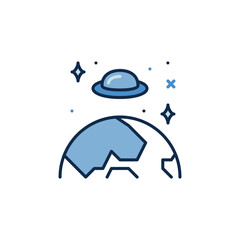 Earth and UFO vector Extraterrestrial life concept colored icon