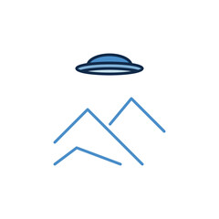 UFO and Mountains vector concept colored icon or sign