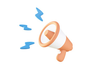 3d Orange Loudspeaker with flash icon for UI UX web mobile apps social media ads design