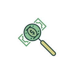 Magnifier with Banknote vector Money and Corruption concept colored icon