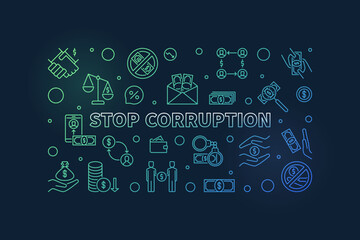 Stop Corruption line colored horizontal banner - vector illustration