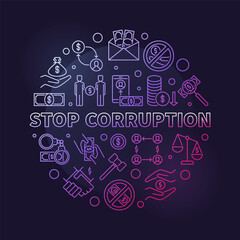 Naklejka premium Stop Corruption vector thin line round concept colored banner