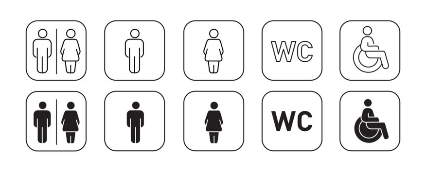 Bathroom symbol. WC symbols set. Bathroom signs vector