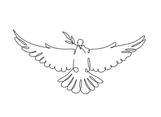 Fototapeta premium Linear dove with map of Ukraine . Support Ukraine . Pigeon in a modern abstract one line style. Vector illustration. Dove of peace