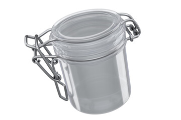 Empty glass jar for coffee beans isolated on white background.