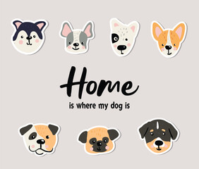 Set with dogs in simply style. Dog icons. Scandinavian style