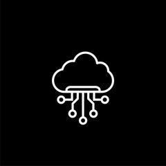 Cloud service line icon isolated on black background. 