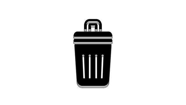 Black Trash can icon isolated on white background. Garbage bin sign. Recycle basket icon. Office trash icon. 4K Video motion graphic animation