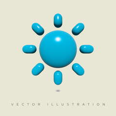 Sun filled icon, blue color. Realistic 3d symbol icon design. vector illustration