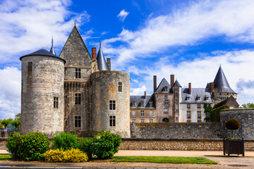 Fototapeta na wymiar great medieval catsles of Loire valley in France. beautiful impressive Sully-sul-Loire.