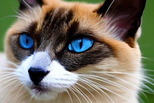 Cute portrait of cat of the Siamese breed. Close up. Beautiful cat photo ideal for banners, banners and advertising. Generative AI