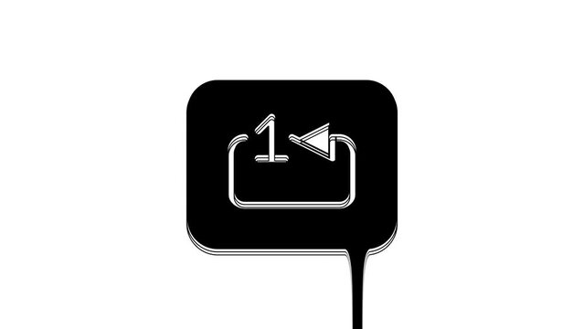 Black Repeat track music player icon isolated on white background. The sign is a round curved arrow and the number one. 4K Video motion graphic animation