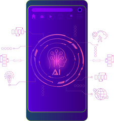 Artificial Intelligence (AI) concept with ChatGPT, artificial intelligence chatbot, Machine learning, digital Brain future technology. PNG illustration