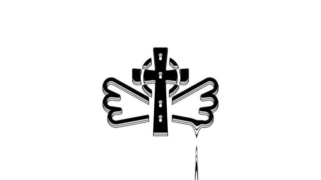 Black Christian cross icon isolated on white background. Church cross. 4K Video motion graphic animation