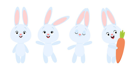 Set of different cute blue rabbits