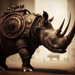 steampunk detailed rhino background