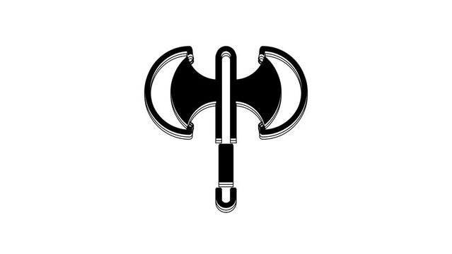 Black Medieval poleaxe icon isolated on white background. 4K Video motion graphic animation