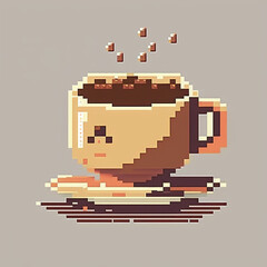 Pixel art of a cup of coffee. Generative AI.