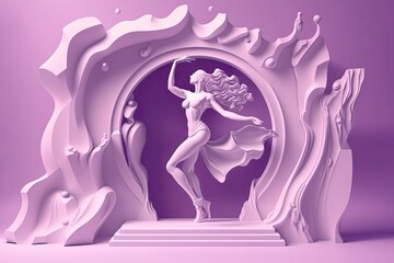 3D purple pastel color with a person dancing. Generative AI