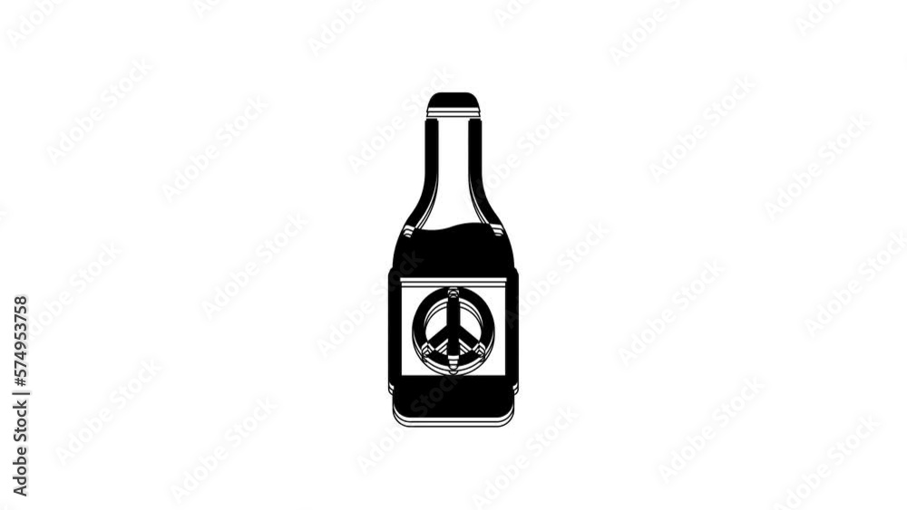 Sticker Black Beer bottle icon isolated on white background. 4K Video motion graphic animation