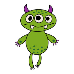 Obraz premium Green Cartoon Monster. Vector Illustration of a Funny Monster on a White Background