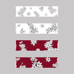 Torn ribbon stickers with daisies and lilies