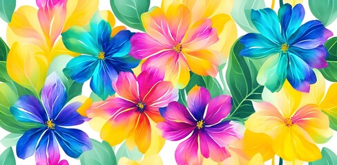 Colorful bright watercolor flower and leaf in japanese style without text, maximum texture, proportianate. Generate AI