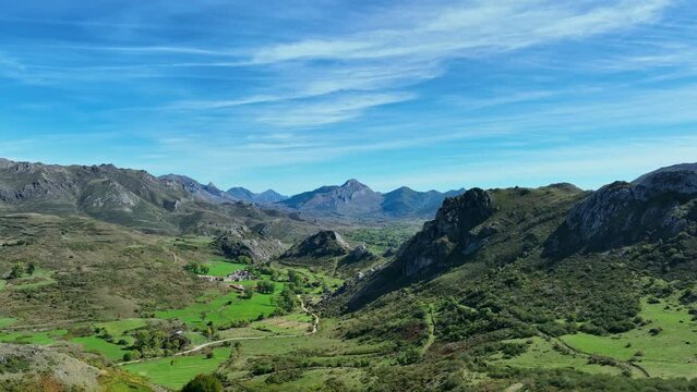Cubillas de Arbas mountains aerial view, advance shot