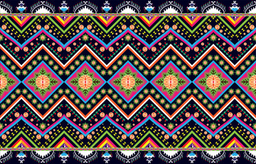 Geometric ethnic oriental pattern traditional Design for background,carpet,wallpaper,clothing,wrapping,Batik,fabric,Vector embroidery style, colorful, indan, mexican. 