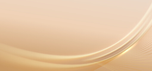 Abstract gold curved background with lighting effect and sparkle with copy space for text. Luxury design style.