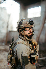 Military in war with camouflage dress and weapons