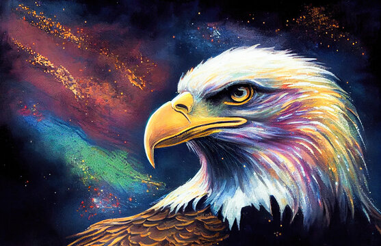 Colorful oil painting of a Bald Eagle portrait. Generative AI. 