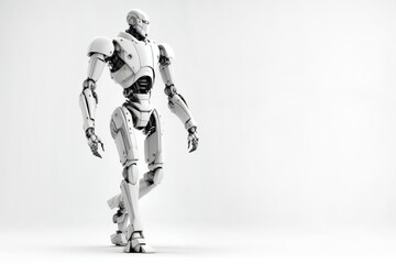 Futuristic robot walking, on white background, ai generated