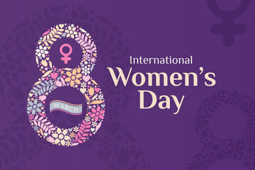 International Women's Day greeting template for background, banner, poster, cover design, social media feed, with eight march logo