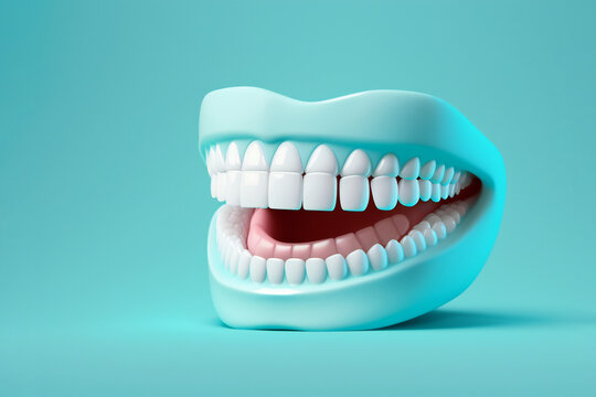 Tooth on blue background, tooth care concept, ai generated