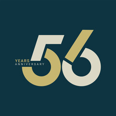56th, 56 Years Anniversary Logo, Golden Color, Vector Template Design element for birthday, invitation, wedding, jubilee and greeting card illustration. - obrazy, fototapety, plakaty
