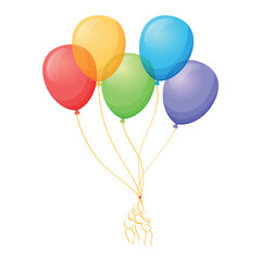 Naklejka premium Bundle of colorful flying helium balloons. Vector isolated cartoon illustration.