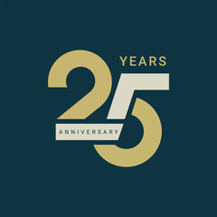 25th, 25 Years Anniversary Logo, Golden Color, Vector Template Design element for birthday, invitation, wedding, jubilee and greeting card illustration.