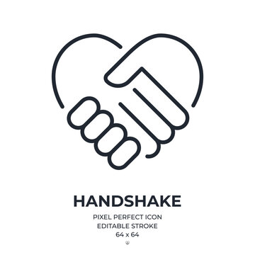 Handshake editable stroke outline icon isolated on white background flat vector illustration. Pixel perfect. 64 x 64.