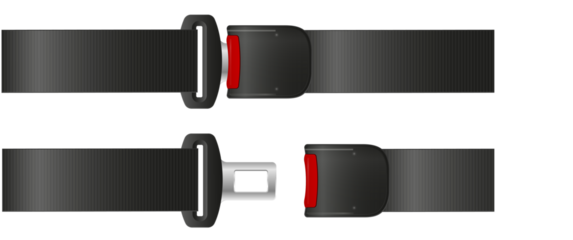 Safety seat belt, open and closed seatbelt. Art design road strap. Abstract concept car, airplane driver protection graphic element.