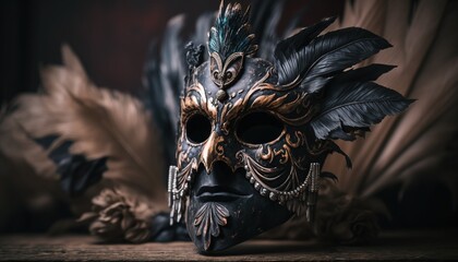Blue Carnival Mask with Feathers Very Well Detailed and Perfected Generated by AI