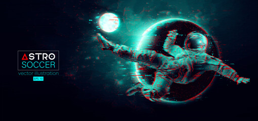 Soccer football player astronaut in space action and planets on the background of the space. Vector illustration © Yevheniia
